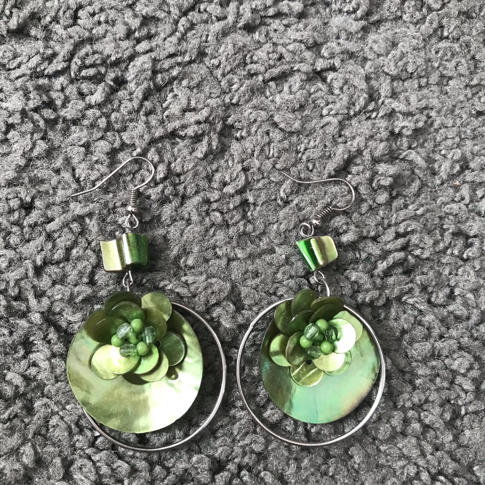 Green Flower/Shell Earrings